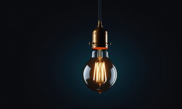 Vintage edison light bulb glowing in the dark, capturing retro style and warm ambiance