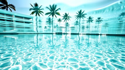 Underwater View of a Tropical Paradise with Palm Trees Reflected on the Surface
