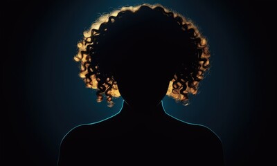 Silhouette of woman with curly hair against backlight glow
