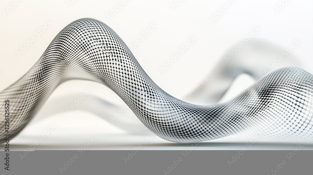Poster Abstract wave of connected dots forming a flowing, dynamic pattern on a white background.