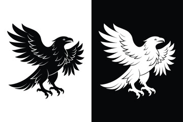 Eagle Bird Silhouette Vector Icon Black and White Background.