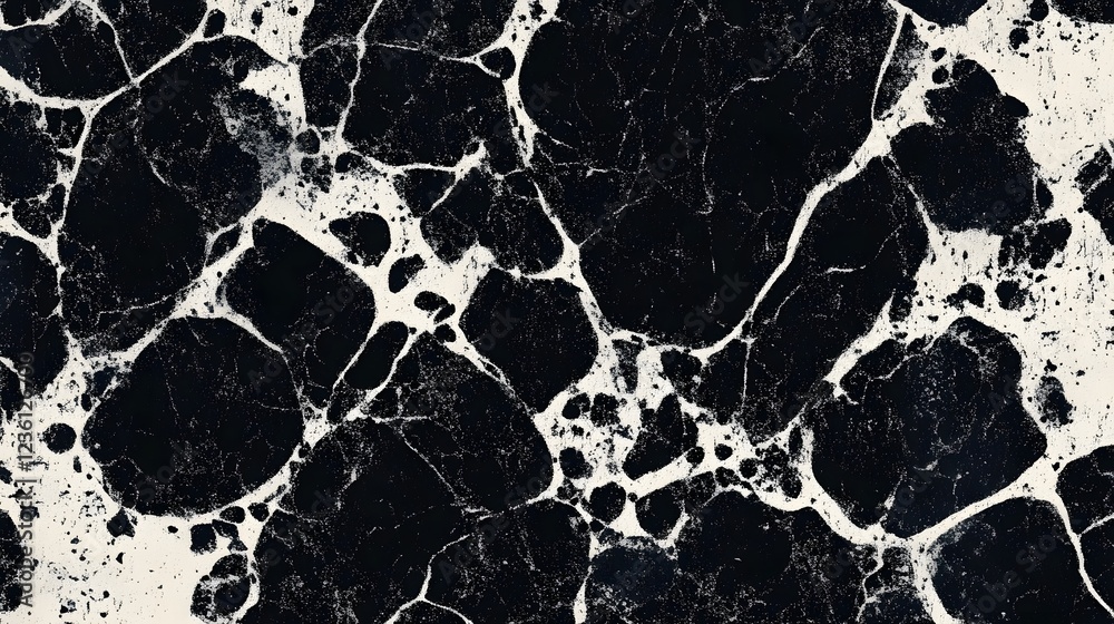 Poster Dramatic Black and White Abstract Marble Stone Texture Background with Geometric Patterns and Minimalist Designs