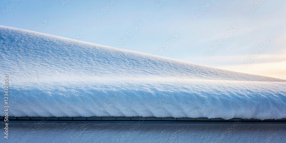 Poster a close-up view of a snow-covered roof against a clear blue sky, highlighting the soft texture of th