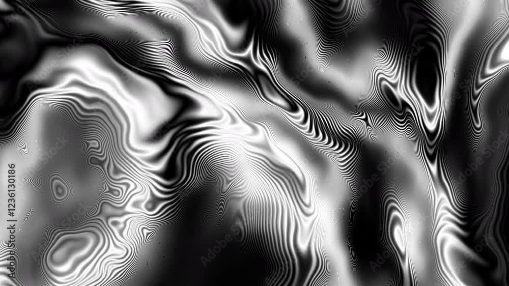 Aufkleber animation of vibrant coloured grey liquid flowing in hypnotic motion on black background. loop monoc