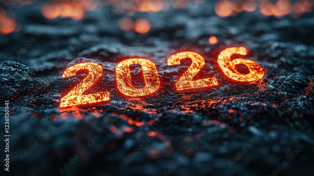 Wall mural futuristic digital background with hologram text displaying the year 2026 in a stunning technology-i