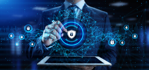 Cyber security access control data protection personal information privacy concept. Businessman...