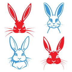 The animal of Rabbit Head silhouette vector illustration design, icon and logo using red and blue colors