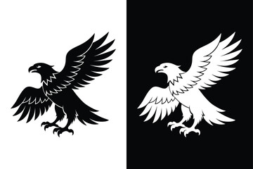 Eagle Bird Silhouette Vector Icon Black and White Background.