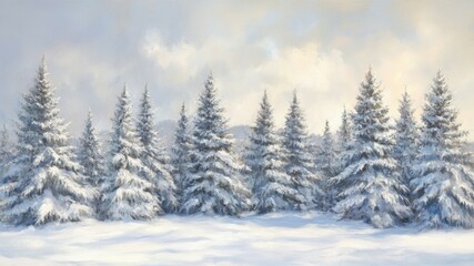 Fototapeta premium Serene Winter Landscape of Snow Covered Trees