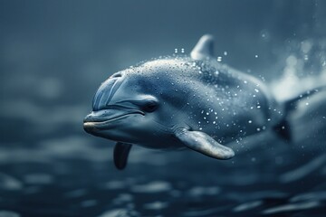 Fototapeta premium Photo of a Critically Endangered Vaquita Porpoise Swimming in the Ocean.