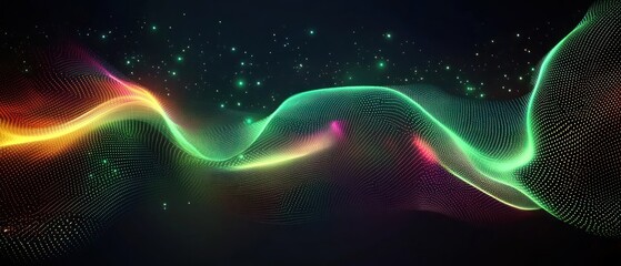 Fototapeta premium Colorful abstract waves with glowing lights in a dark background
