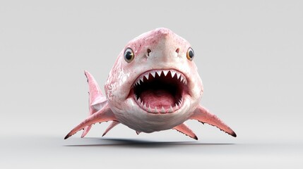 Pink shark, open mouth, studio shot, white background, wildlife illustration
