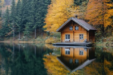 Obraz premium Lake Cabin