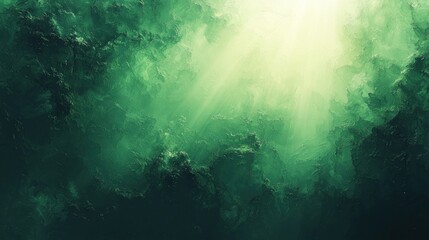 Fototapeta premium Light rays shining through dark green clouds, creating a dramatic, ethereal atmosphere