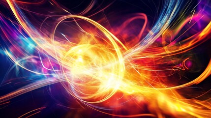 Obraz premium Abstract glowing light trails emanating from a bright central orb with vibrant colors