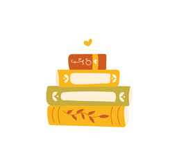 Cute stack of books vector illustration isolated on white background. Hand drawn flat cartoon style. Reading concept. World book day
