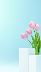 Pink Tulips on White Pedestals Enhance Spring Design Aesthetics