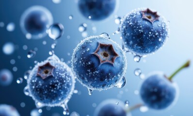 Fresh blueberries with droplets on them