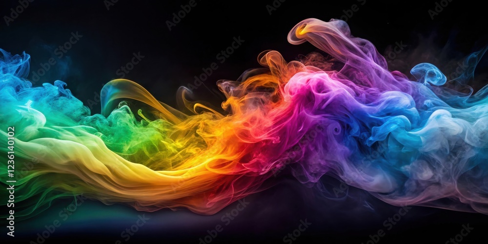 Poster abstract colorful smoke design with vivid hues flowing and dancing on black background
