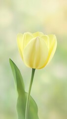 Elegant Yellow Tulip Flower in Soft Green Background Captures Spring Beauty and Floral Elegance