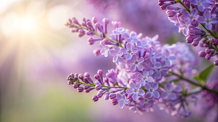 Lilac flowers in soft sunlight, AI Generationm