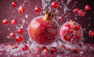 Sparkling pomegranate bursting in water