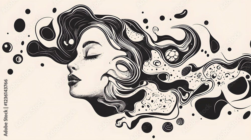 Poster mesmerizing feminine surreal flow digital of enchanting face