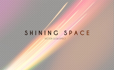 Motion transparent light effect. Shining rainbow beams magic background and liquid speed light