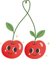 Cherries with leaves,  Cartoon couple cherry with smiling face for love design.