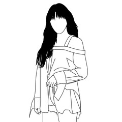 Minimalist Illustration of a Woman in Casual Off Shoulder Outfit.