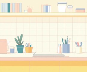 Minimalist workspace with plants and stationery supplies