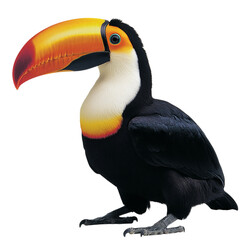 Fototapeta premium Vibrant Toucan Bird Detailed Profile View Isolated on transparent background Tropical Wildlife Photography Image beak Wing Foot Claw Rare Fauna Exotic 