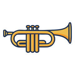 gold trumpet musical instrument flat color vector illustration template design