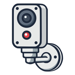CCTV security camera protection technology flat color vector illustration template design