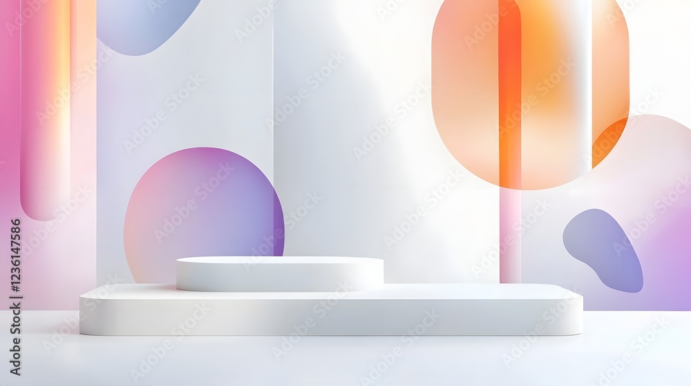 Poster Minimalist Pastel Gradient Abstract Shapes on Display Podium 3D Render