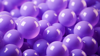 Violet abstract background with spheres or balls composition plastic bright bubbles. Glossy rounded objects, modern trendy banner