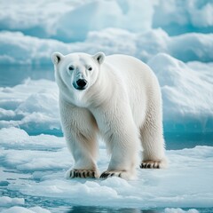 Polar bear standing on melting ice in the Arctic region