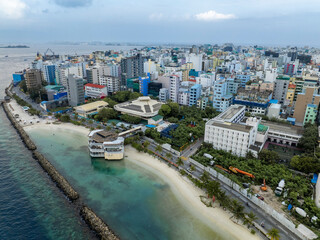Amazing city scape landscape about Malé city, Sigma beach. Capitol of Maldives.