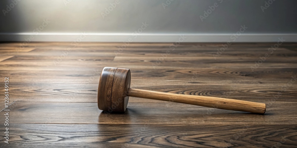Aufkleber a wooden mallet rests on a hardwood floor, casting a shadow in the soft light streaming through the 
