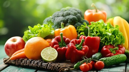 A variety of fresh fruits and vegetables on a table.