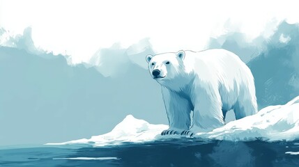 Polar bear stands on melting ice in a changing climate