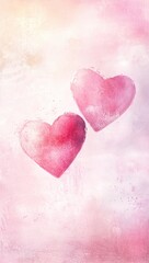 Fototapeta premium Delicate Pink Watercolor Hearts Capture the Essence of Romance and Love