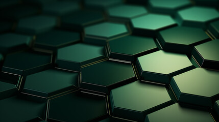 Dark green abstract background, textured by hexagons. Perforated with hexs. Hex shapes. High-tech texture