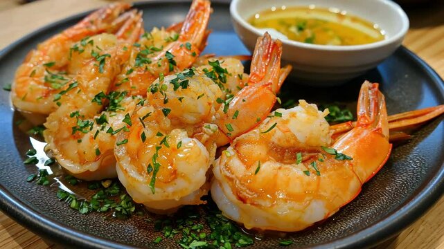 Shrimp fried with parsley and garlic butter