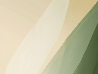 Minimalist abstract painting with curved green and beige strokes