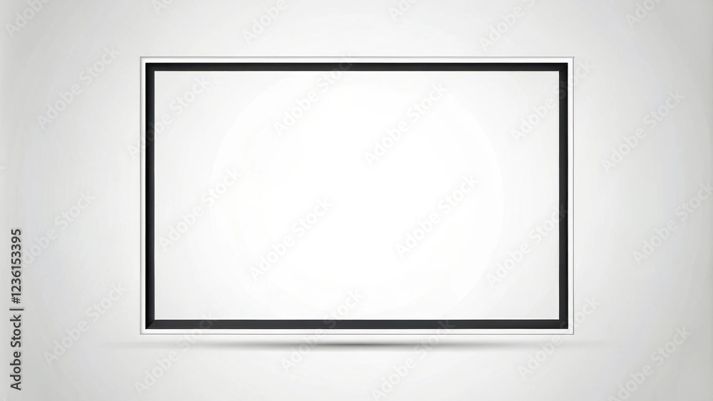 Poster a minimalist black frame with a shadow against a white background, ready to be filled with captivati