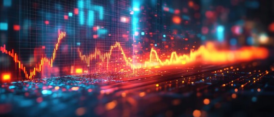 Fototapeta premium Vibrant Data Visualization of Stock Market Trends at Night
