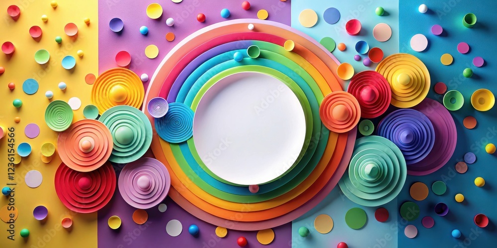 Poster colorful abstract design with circles and a white circle in the center