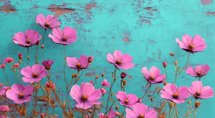 A bold acrylic painting of a decorative fantasy purple flowers pattern rendered in a thick foggy setting with low visibility, utilizing vibrant colors and textured brushstrokes