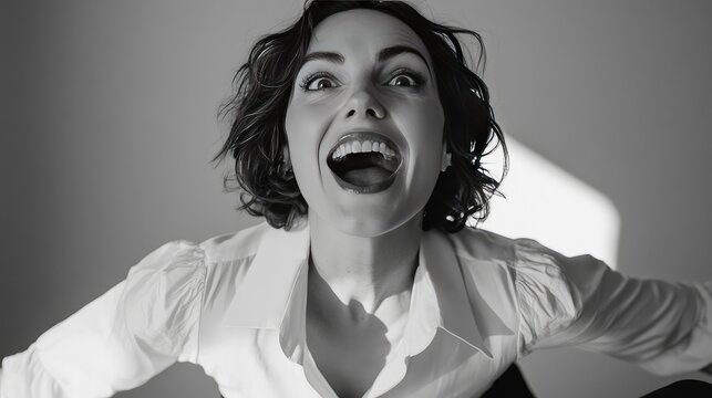Woman in culottes eyes wide open in excitement